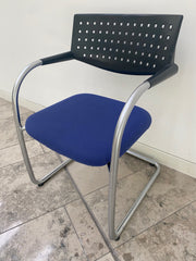Vintage Vitra Vis-a-Vis Silver Framed Cantilever NON Stacking Meeting Chair in Blue Cloth
