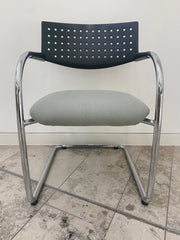 Vintage Vitra Vis-a-Vis Silver Framed Cantilever NON Stacking Meeting Chair in Grey Cloth