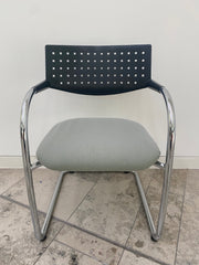 Vintage Vitra Vis-a-Vis Silver Framed Cantilever NON Stacking Meeting Chair in Grey Cloth