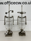 A Pair of Decorative Glass/Steel Urn Table Lamps
