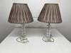 A Pair of Vintage Glass Table Lamps with Silk Shade