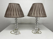 A Pair of Vintage Glass Table Lamps with Silk Shade