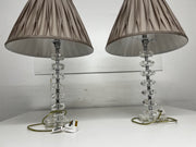 A Pair of Vintage Glass Table Lamps with Silk Shade