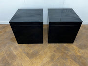A Pair of Bespoke Designer Black Lacquered Bedside Cabinets/Lamp Cubes