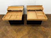 A Pair of Bespoke Designer Black Lacquered Bedside Cabinets/Lamp Cubes
