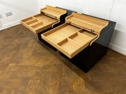 A Pair of Bespoke Designer Black Lacquered Bedside Cabinets/Lamp Cubes