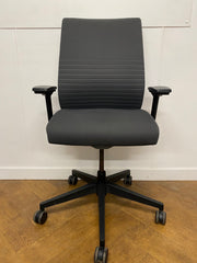 Used Steelcase Think V2 Swivel Chair in Dark Grey Ribbed Cloth