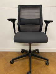 Used Steelcase Think V2 Swivel Chair Black Mesh /Dark Grey Cloth