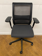 Used Steelcase Think V2 Swivel Chair Black Mesh /Dark Grey Cloth