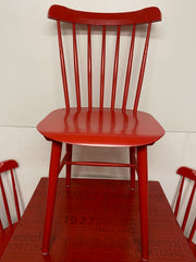 Vintage "TON" Ironica Wooden Red Chair (Set of 4) & Red Square Table