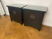 A Pair of Oriental Style Chinese Wedding Cabinets Black Lacquered Side Tables