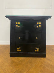Black Lacquered 3 Drawer Side Cabinet/Chest