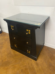 Black Lacquered 3 Drawer Side Cabinet/Chest