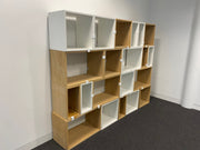 Used MUUTO Mini Stacked 2.0 Shelf System/Bookcase in Oak & White (21 Piece)