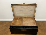 Vintage Black Painted Leather bound Trunk with Brass Handles & Lock