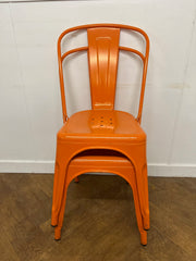 Used Tolix Style Metal Canteen/Dining Chair in Orange (1 x Pair)