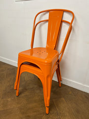 Used Tolix Style Metal Canteen/Dining Chair in Orange (1 x Pair)