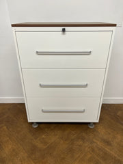 Used Maine Steel Off White 3 Drawer Lateral Filing Cabinet fitted with Walnut Top