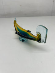 Vintage Murano Teal and Amber Crystal Glass Gondola Ash Tray 1960's