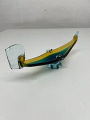 Vintage Murano Teal and Amber Crystal Glass Gondola Ash Tray 1960's
