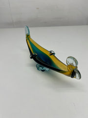 Vintage Murano Teal and Amber Crystal Glass Gondola Ash Tray 1960's