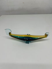 Vintage Murano Teal and Amber Crystal Glass Gondola Ash Tray 1960's