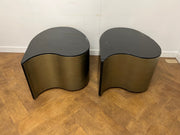 A Pair of Art Deco Style Teardrop Shaped Side/Coffee Tables with a Cut Glass Top Painted Black.