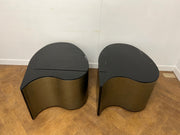 A Pair of Art Deco Style Teardrop Shaped Side/Coffee Tables with a Cut Glass Top Painted Black.