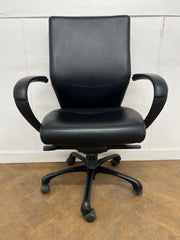 Black Leather Operator Chair with Leather Padded Arms