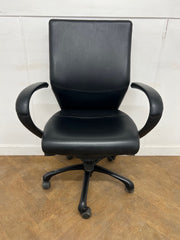 Black Leather Operator Chair with Leather Padded Arms