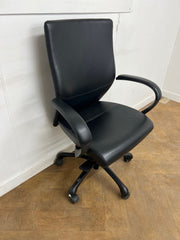 Black Leather Operator Chair with Leather Padded Arms
