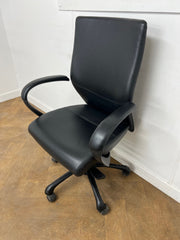 Black Leather Operator Chair with Leather Padded Arms