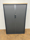 Used Triumph Steel Dark Grey Tambour Fronted Cupboard with Oak Top