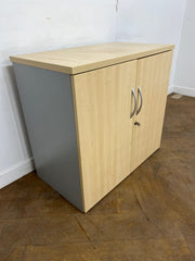Used Maple/Grey Desk High 2 Door Cupboard