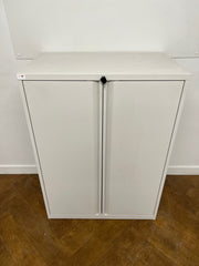 Used White Steel 2 Door Stationary Cupboard.