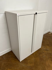 Used White Steel 2 Door Stationary Cupboard.