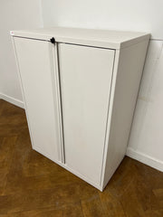 Used White Steel 2 Door Stationary Cupboard.