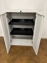 Used White Steel 2 Door Stationary Cupboard.