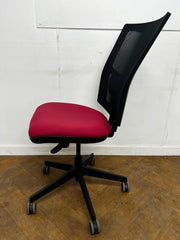 Pink Cloth Black Mesh Back Swivel Chair - No Arms