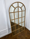 Wooden Framed Arched Antique Effect Mercury/Sliver Glass Window Pane Wall Mirror.