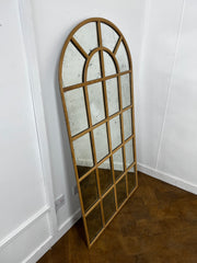 Wooden Framed Arched Antique Effect Mercury/Sliver Glass Window Pane Wall Mirror.