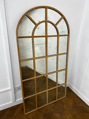 Wooden Framed Arched Antique Effect Mercury/Sliver Glass Window Pane Wall Mirror.