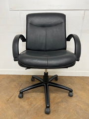 1990's Black Leather Height Adjustable Swivel/Armchair