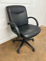 1990's Black Leather Height Adjustable Swivel/Armchair