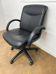1990's Black Leather Height Adjustable Swivel/Armchair