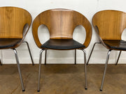 Vintage Allermuir A810 Kin Walnut Frame, Leather Seat Stacking Canteen/Meeting/Breakout Chair