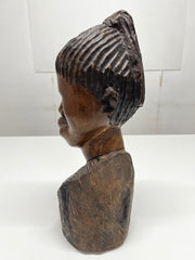 Vintage African Hand Carved Ebony Bust of a Woman