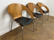 Vintage Allermuir A810 Kin Walnut Frame, Leather Seat Stacking Canteen/Meeting/Breakout Chair
