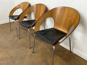 Vintage Allermuir A810 Kin Walnut Frame, Leather Seat Stacking Canteen/Meeting/Breakout Chair