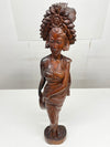 Vintage Indonesian Carved Hard Wood Sculpture of an Indonesian Lady in Traditional Attire